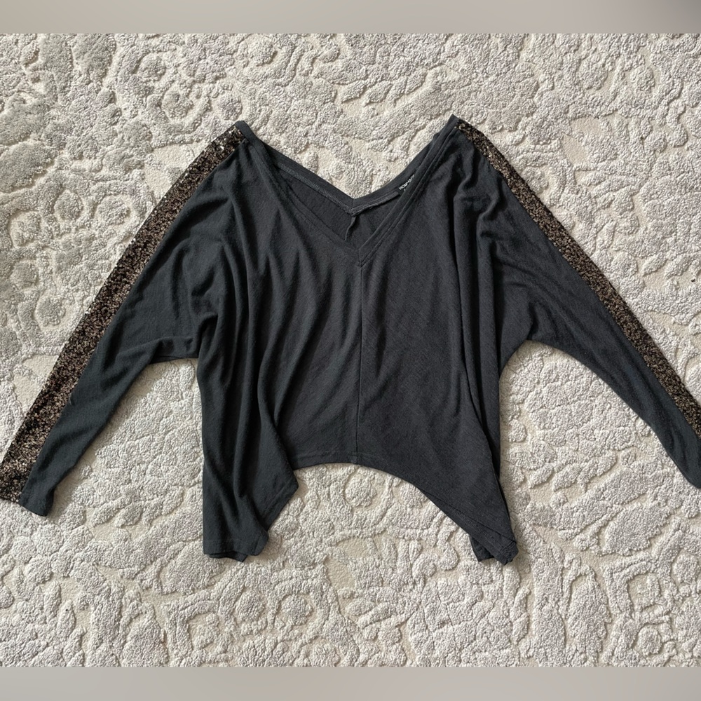 Sequin long sleeve charcoal shirt